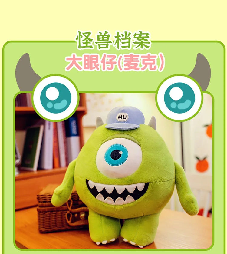 40/60CM Big Size Mike Wazowski Disney Anime Plush Stuffed Doll Kawaii Room Decoration Plushies Pillow Ornaments Holiday Gifts