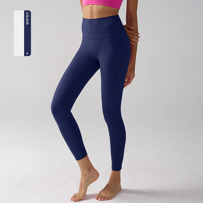 High Waist Naked Feeling Leggings for Women – Fitness Running Yoga Gym and Casual Workout Tight Pants - Navy Blue / S