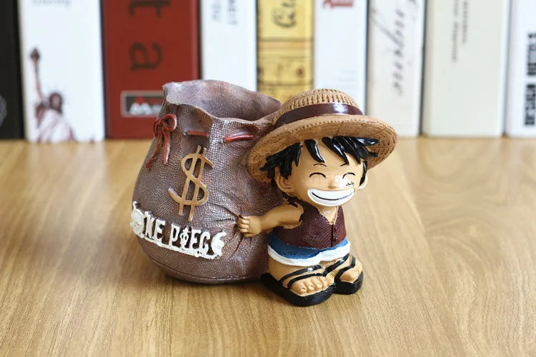 Anime One Piece Luffy Resin Office Pen Holders Collectible Monkey D Luffy 10cm Desk Pencil Pot Holder Action Figure Office Use
