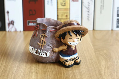Anime One Piece Luffy Resin Office Pen Holders Collectible Monkey D Luffy 10cm Desk Pencil Pot Holder Action Figure Office Use
