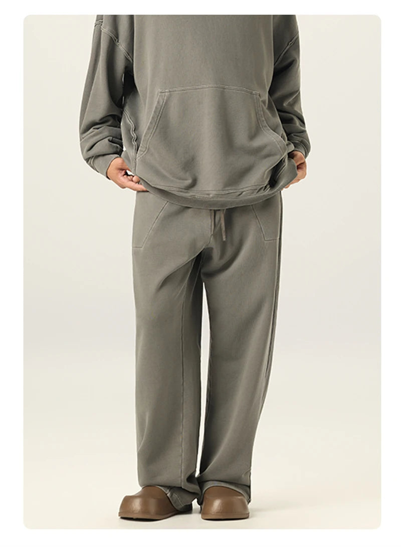 ZODF Retro High Street 420gsm Cotton Straight Pants For Man Unisex Loose Fit Distressed Sport Trousers Sweatpants HY0051