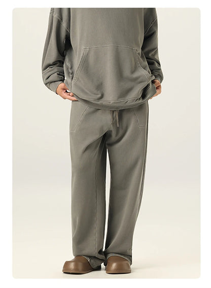 ZODF Retro High Street 420gsm Cotton Straight Pants For Man Unisex Loose Fit Distressed Sport Trousers Sweatpants HY0051