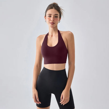 Sexy Sports Bra for Women Halter Yoga Tank Top Seamless Shockproof Push Up Fitness Gym Workout Fast Dry Underwear - Red