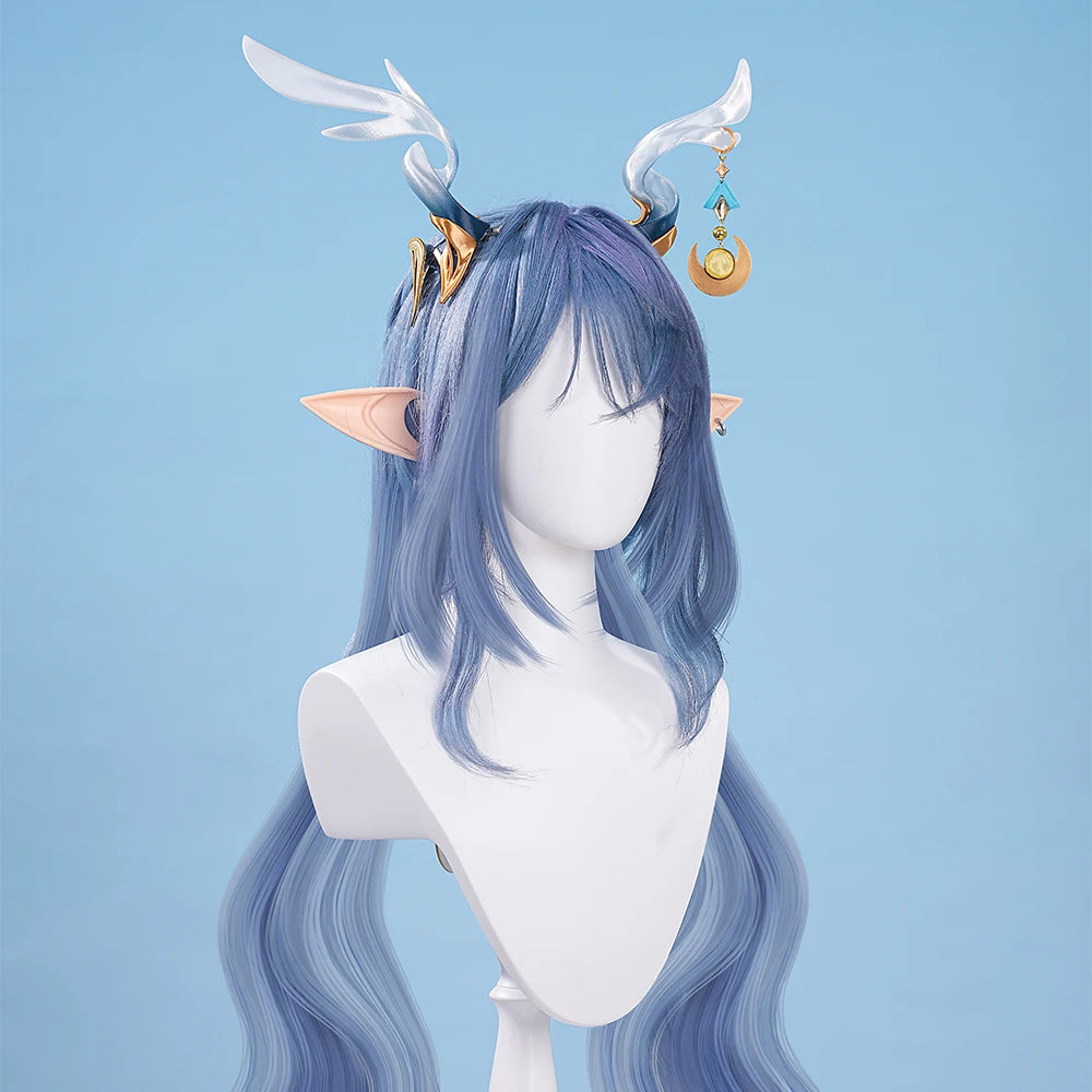 Genshin Impact Lauma Cosplay Costume Wig Dress Uniform Headwear Earrings Frostmoon Scions Halloween Party for Women Girls iCoser