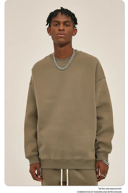 ZODF New 2025 Winter 350gsm Fleece Sweatshirts For Men Unisex Casual Loose Basic Solid O-Neck Thick Warm Pullovers HY0635