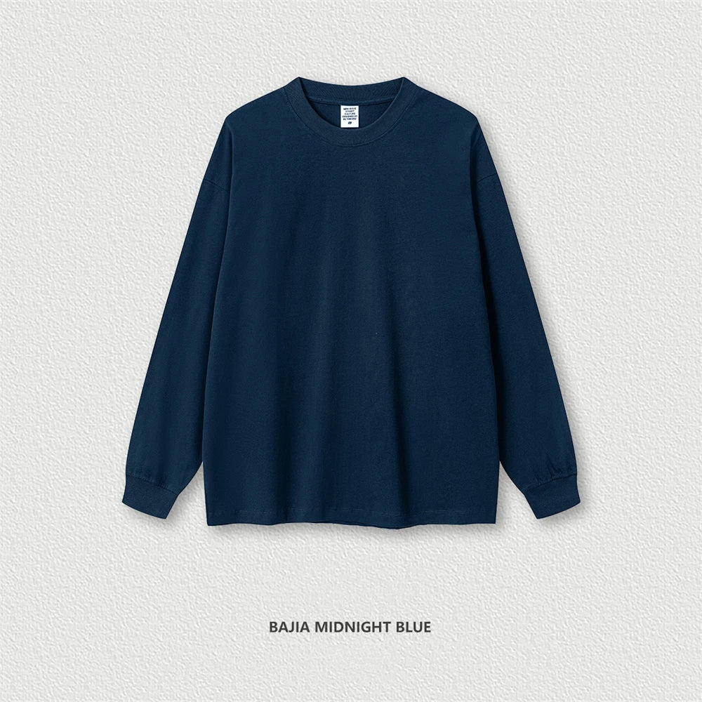 ZODF New 2024 Autumn 225gsm Loose Solid T-Shirt For Men Retro Unisex Antibacterial Full Sleeve T Shirts Brand Tops HY0871