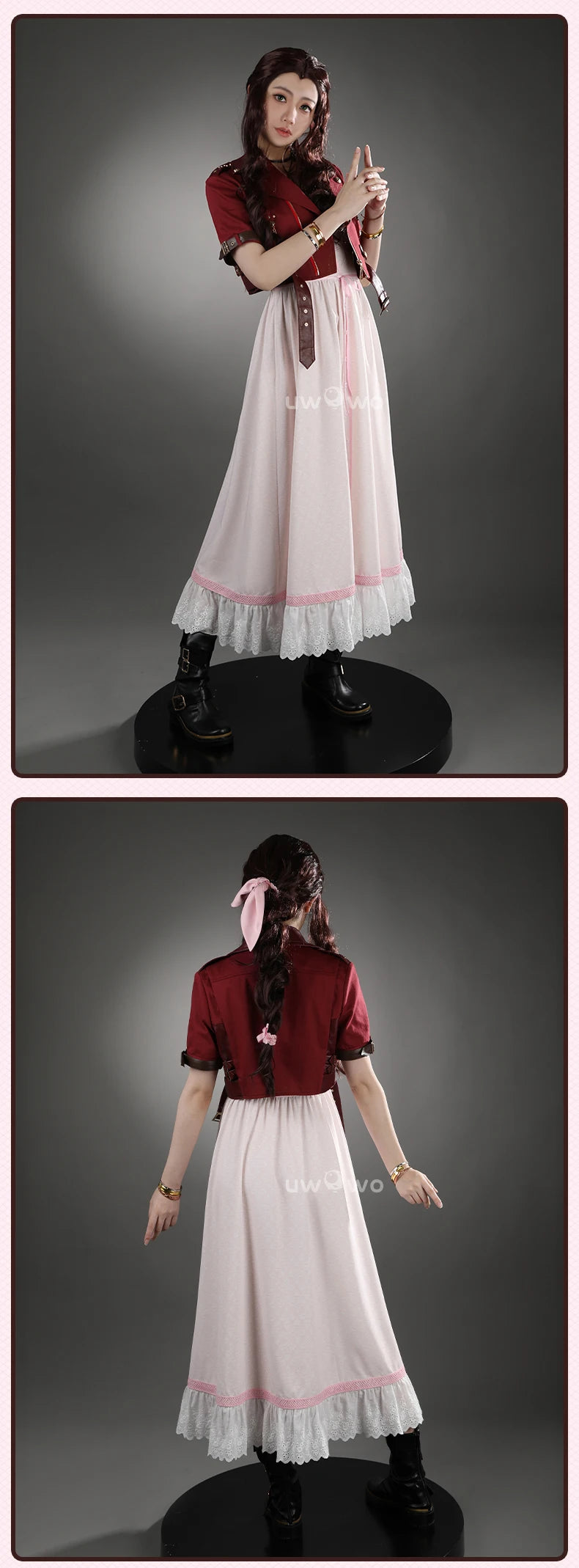 UWOWO Collab Series: FF- 7 Aerithh Cosplay Costume Pink Dress Cosplay Long Dress Halloween Costume
