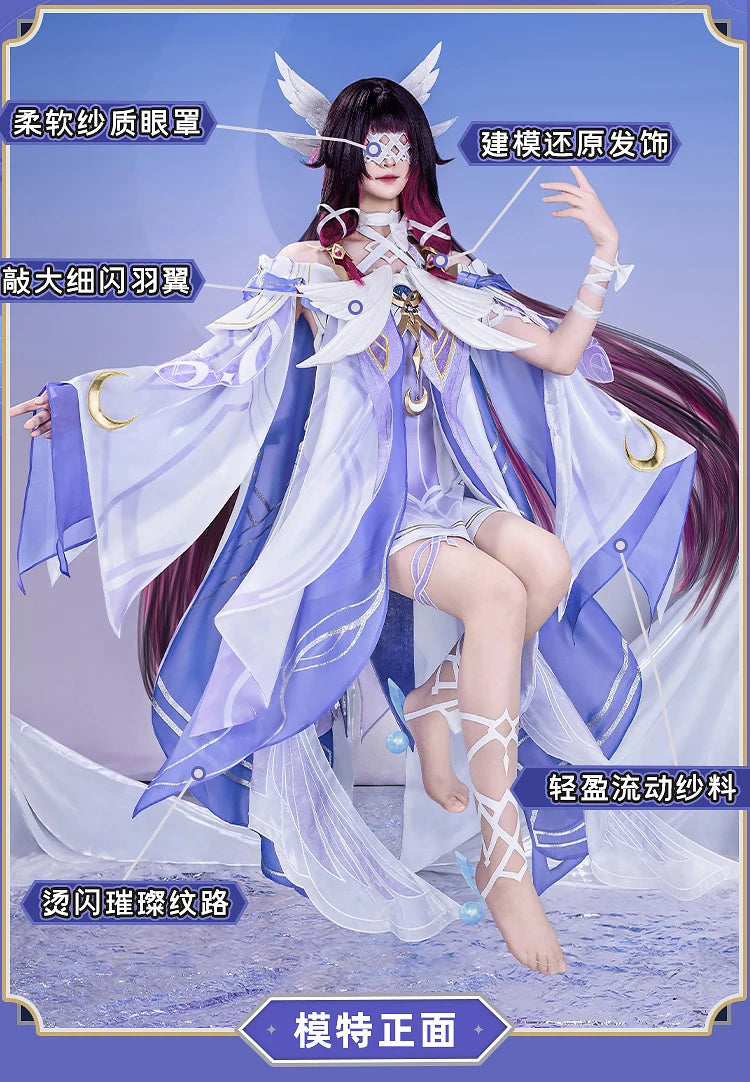 Genshin Impact Columbina Cosplay Costume Wig The Damselette Dress Uniform Eye Mask Eleven Fatui Harbingers Halloween Women Girls