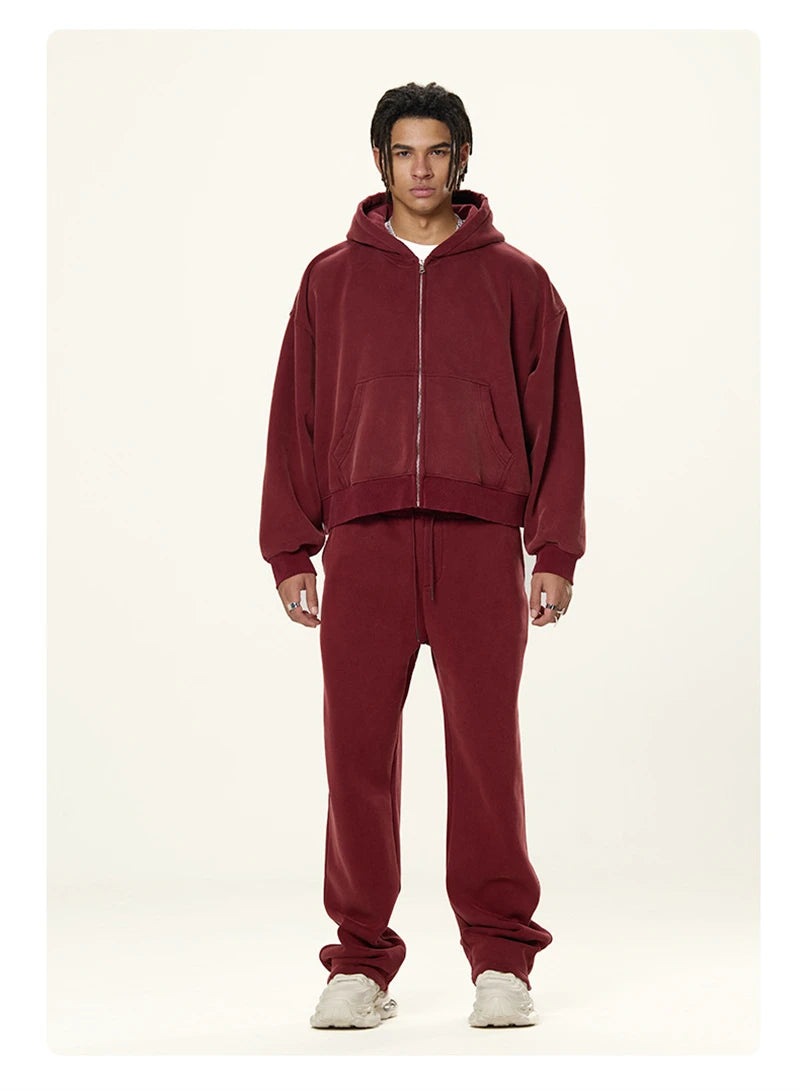 ZODF Retro Winter 350gsm Washed Zipper Fleece Hoodies For Men Unisex Loose Fit Boxy Style Thick Warm Hooded Coat Outfits HY0042