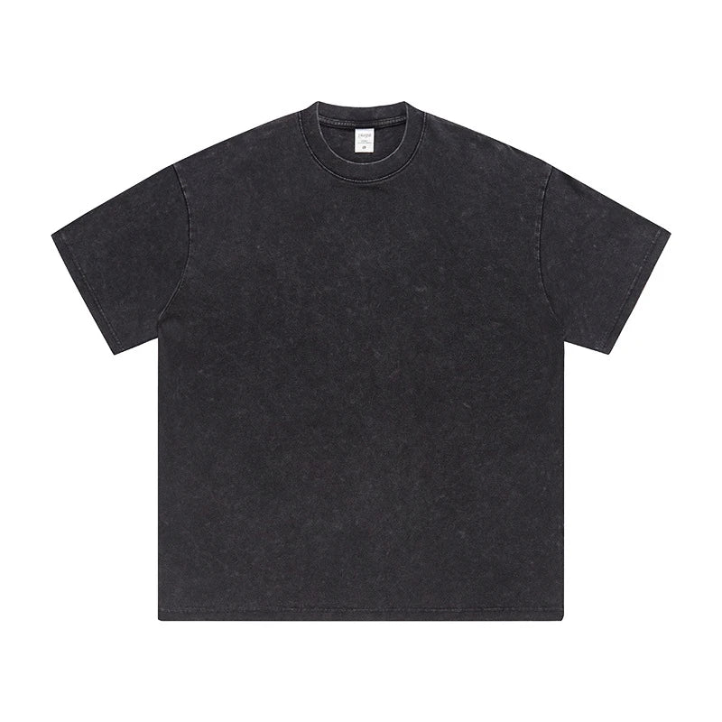 ZODF Men's Summer Batik Washed 250gsm T Shirts Retro Vintage Unisex Basic Loose Solid Cotton T-Shirt Brand Tops 2024 New HY0753