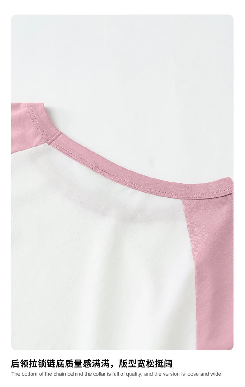 ZODF Hotsweet Summer Women Raglan Sleeve T-Shirts Girls Slim Fit 150gsm Casual Patchwork O Neck T Shirt Brand Tees HY1021