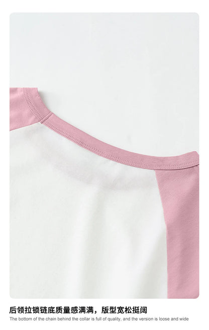 ZODF Hotsweet Summer Women Raglan Sleeve T-Shirts Girls Slim Fit 150gsm Casual Patchwork O Neck T Shirt Brand Tees HY1021