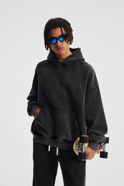 ZODF Retro 2025 Winter Man Washed Boxy Fleece Hoodies Unisex 370gsm Loose Hooded Pullovers Sweatshirt Streetwears HY1129