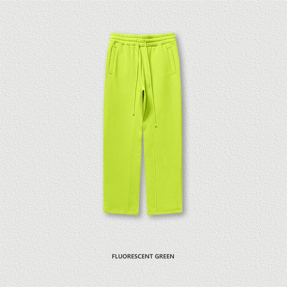 ZODF 345gsm Fleece Straight Pants for Men Unisex Loose Comfortable Sport Trousers Autumn Winter HY0864 - Fluorescent