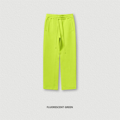ZODF 345gsm Fleece Straight Pants for Men Unisex Loose Comfortable Sport Trousers Autumn Winter HY0864 - Fluorescent