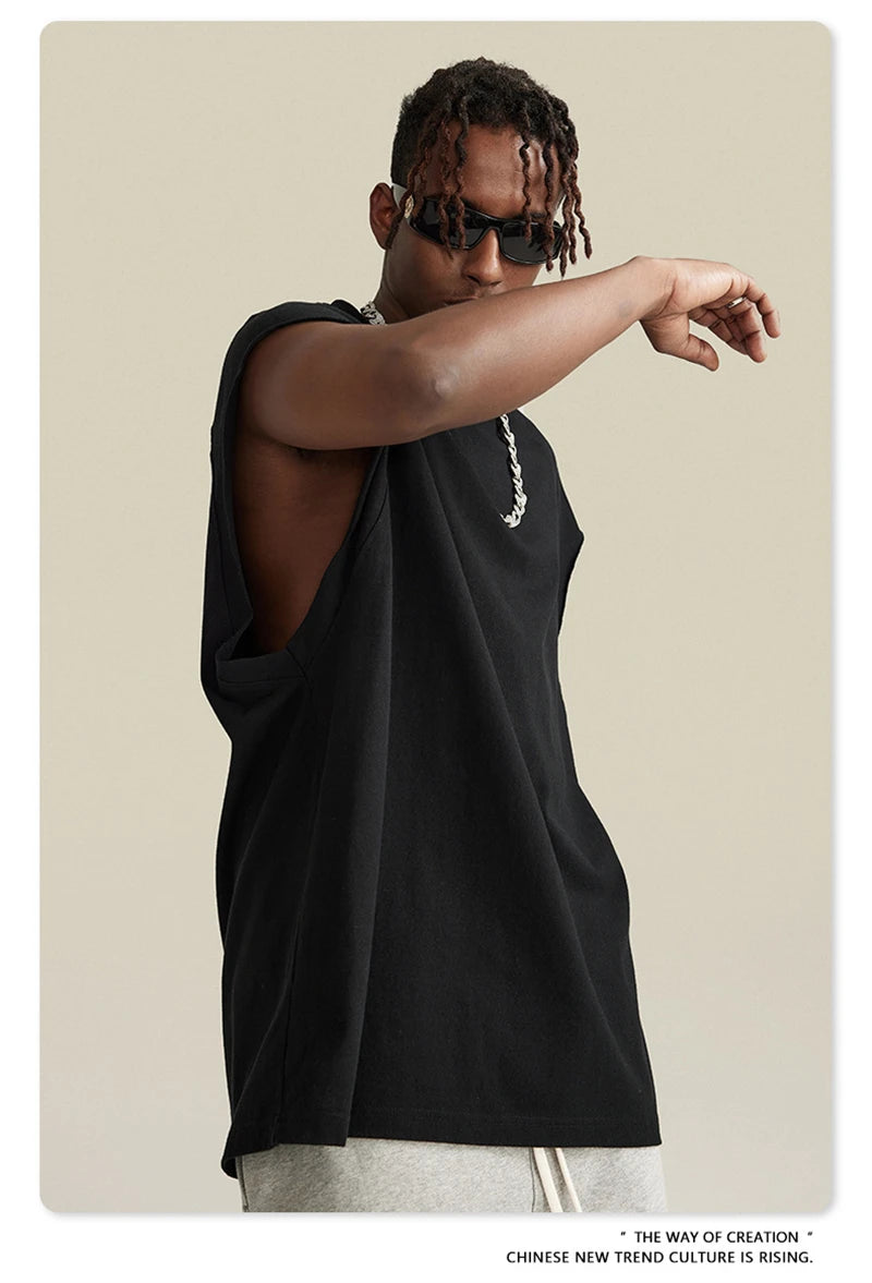 ZODF American Retro Men Washed Solid Tank Tops Women Unisex Loose Edge 275gsm Cotton Sleeveless Tees Brand Streetwears HY0503