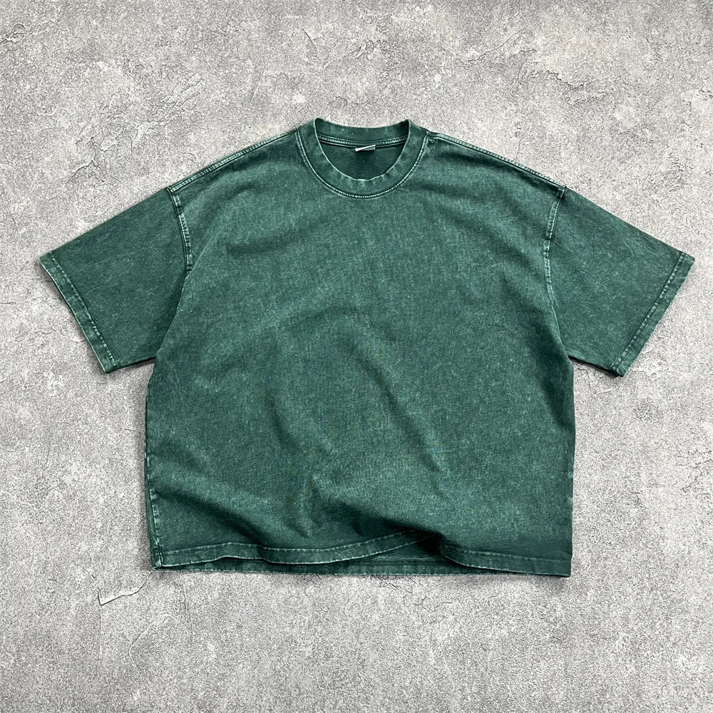 ZODF New Hip Hop Washed Cotton Boxy T-Shirts For Men Unisex Retro Loose Fit Basic Short Version T Shirt Brand Tops HY1076