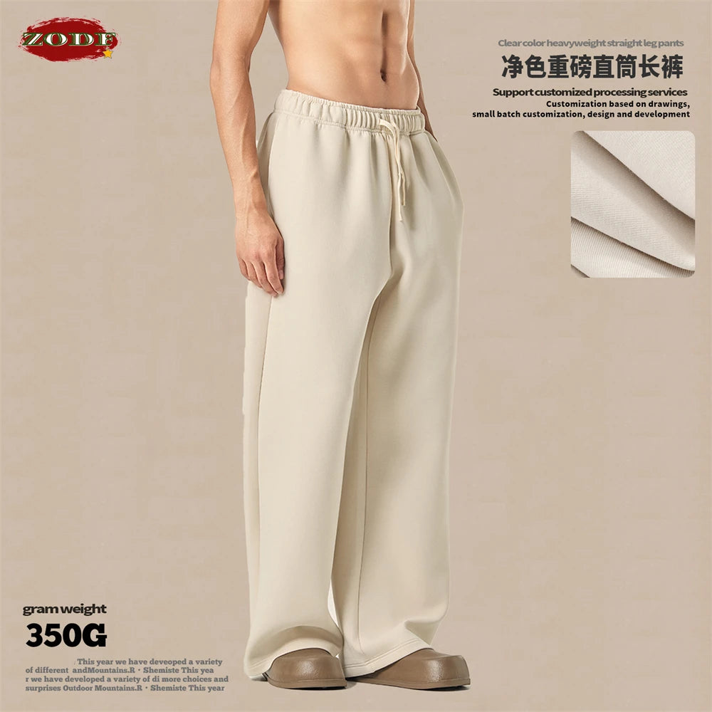 ZODF Casual 350gsm Fleece Unisex Loose Fit Wide Leg Straight Pants Warm Sport Trousers Winter HY0037