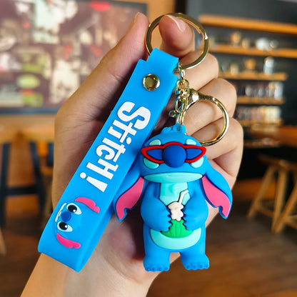 Wholesale Anime Disney Keychain Mickey Mouse Minnie Lilo & Stitch Cartoon Keyring Key Chain Car Pendant Kids Toys Gift