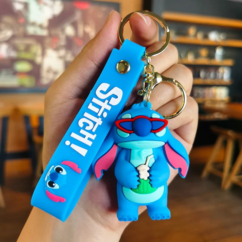 Anime Cartoon Disney Keychain Mickey Mouse Stitch Figure Minnie Donald Duck Piglet Key Chain Model Kids Toys Children Gift
