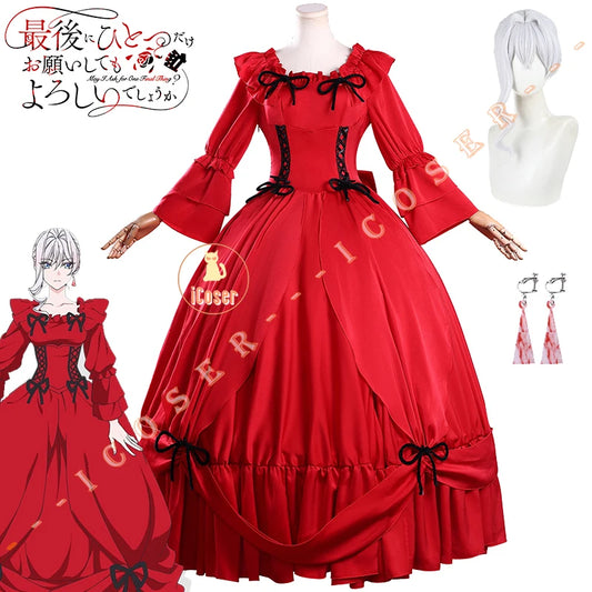 Scarlet El Vandimion Cosplay Costume Wig Dress Anime May I Ask for One Final Thing Ice Rose Earrings Halloween Party Women Girls