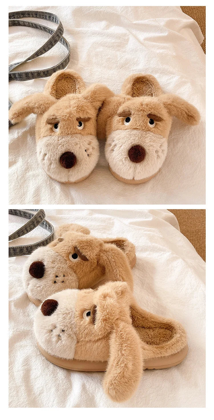 Cartoon Puppy Autumn And Winter Coral Fleece Soft Comfortable Warm Home Slippers Cotton Slippers Indoor Anti Slip Practical Gift