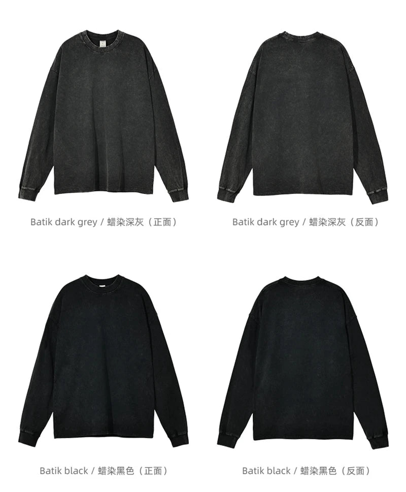 ZODF Retro Men Long Sleeve Washed Cotton T Shirt Unisex Loose 250gsm Basic Atumn TEES Tops Brand Streetwears HY0394