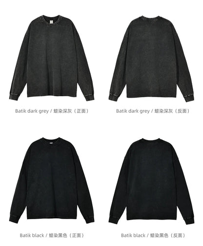 ZODF Retro Men Long Sleeve Washed Cotton T Shirt Unisex Loose 250gsm Basic Atumn TEES Tops Brand Streetwears HY0394