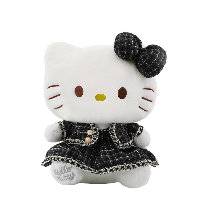 Sanrio Plush Cat Stuffed Animal Doll Large Checkered Skirt Kawaii Pillow Toy for Kids Birthday Christmas Gift for Girls Bedtime