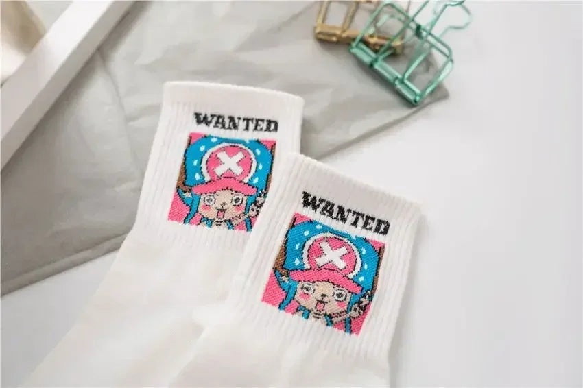 5Pair Anime One Piece Socks Cartoon Luffy Chopper Student Cotton White Long Short Boat Socks Printed Knitted Socks Children Gift