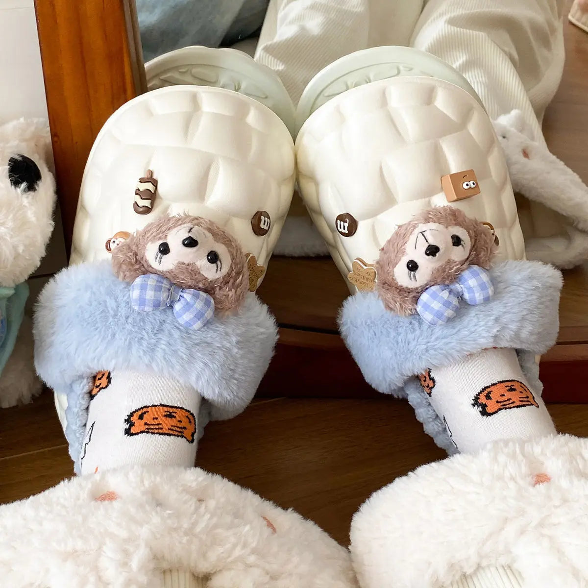 Disney Shelliemay Detachable Cotton Shoes Eva Thick Bottom With Velvet For Outer Wear, Warm And Waterproof Adult Cotton Dragging