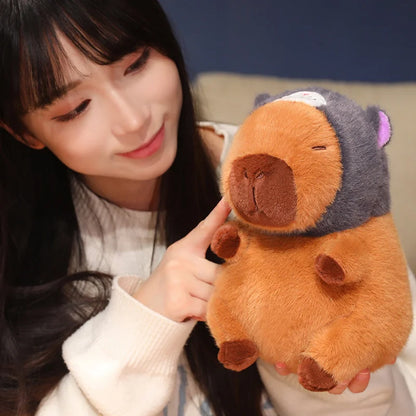 Capybara Soft Doll Cute Stuffed Capibara Anime With Pikachu Stitch Kuromi Hat Toy Kawaii Plushie Xmas Gift for Girl Friend