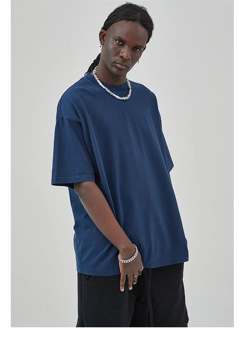 ZODF New Summer Solid Washed Cotton T-Shirts Streetwears For Men Unisex Retro High Street 275gsm Basic Tees Brand Tops HY0071