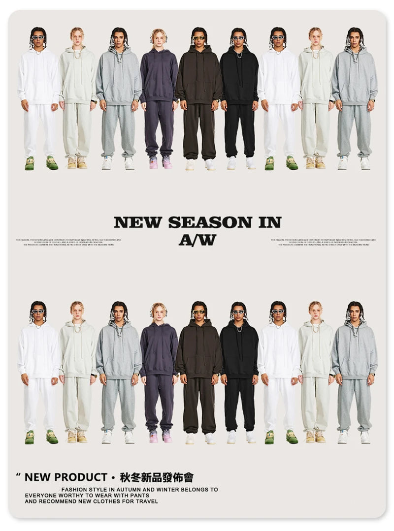 ZODF New Autumn Winter Solid Heavy Weight Hoodies For Men Unisex Basic Loose 440gsm Knitted Hooded Pullovers HY0886