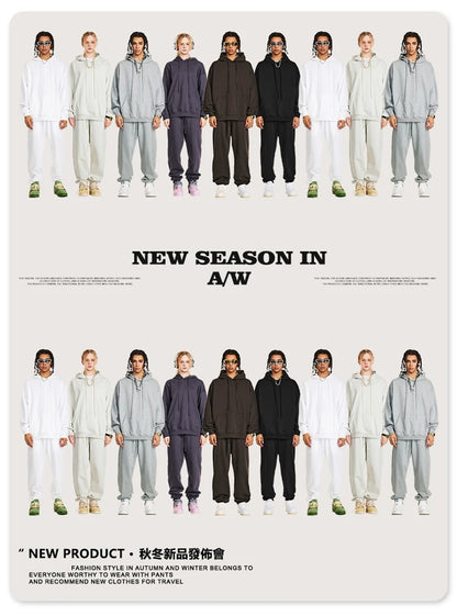 ZODF New Autumn Winter Solid Heavy Weight Hoodies For Men Unisex Basic Loose 440gsm Knitted Hooded Pullovers HY0886