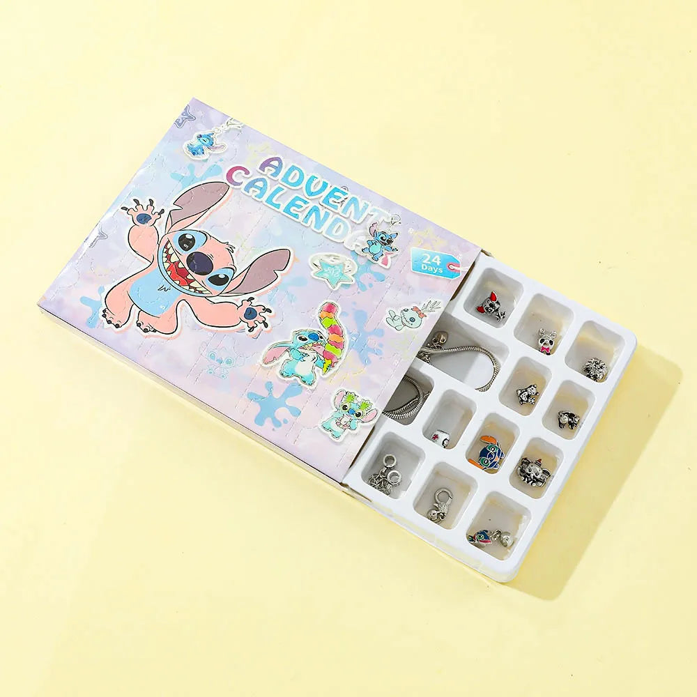 New Disney Stitch  24-Grid Christmas Countdown Calendar Blind Box - Alloy Bracelet Gift Set For Halloween & Xmas