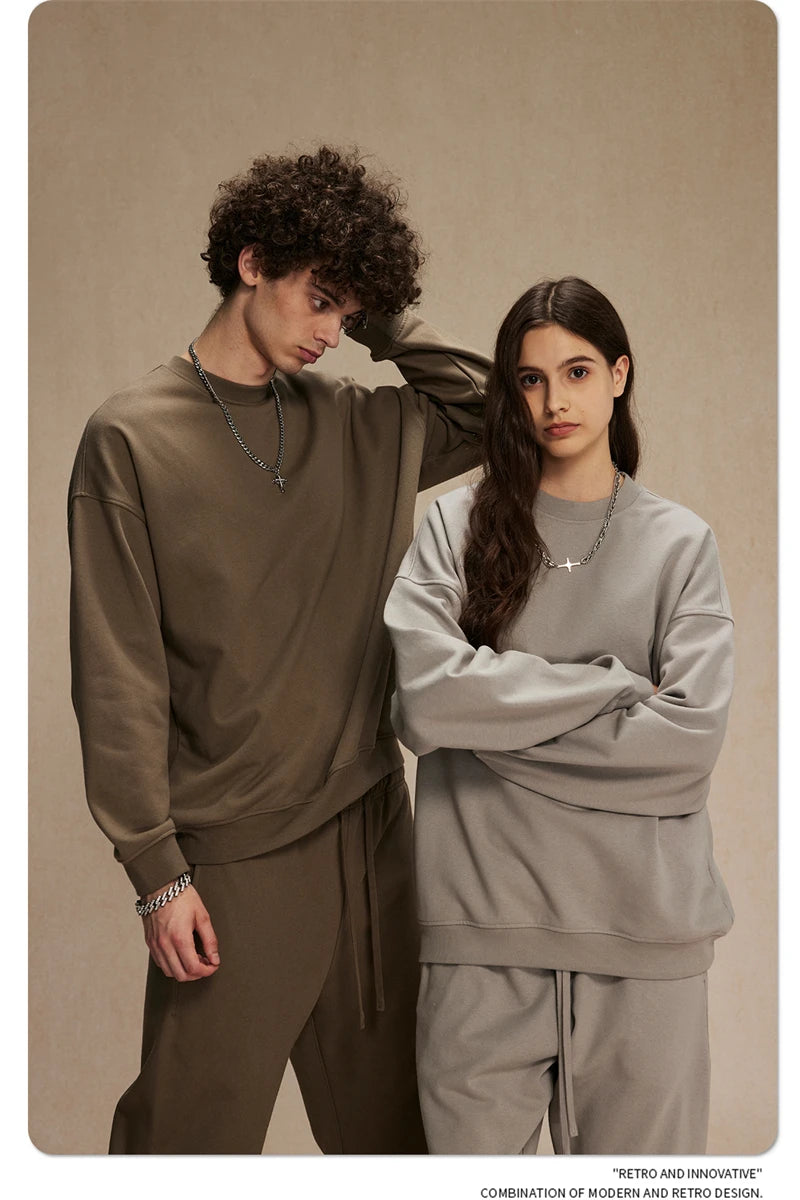 ZODF 2024 Autumn Winter Men's Basic O-Neck Sweatshirt Unisex Loose Solid 430gsm Terry Pullovers Streetwears HY0910