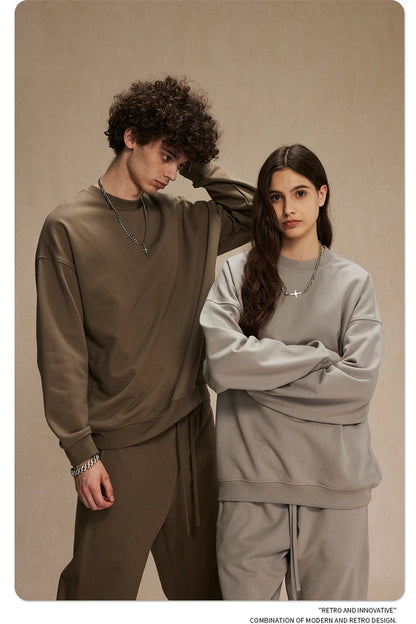 ZODF 2024 Autumn Winter Men's Basic O-Neck Sweatshirt Unisex Loose Solid 430gsm Terry Pullovers Streetwears HY0910