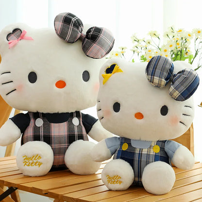 Sanrio Hello Kitty Plush Toy Retro Plaid Skirt Kitty Doll Stuffed Animal Creative Gift for Kids Birthday Christmas Girls Pillow