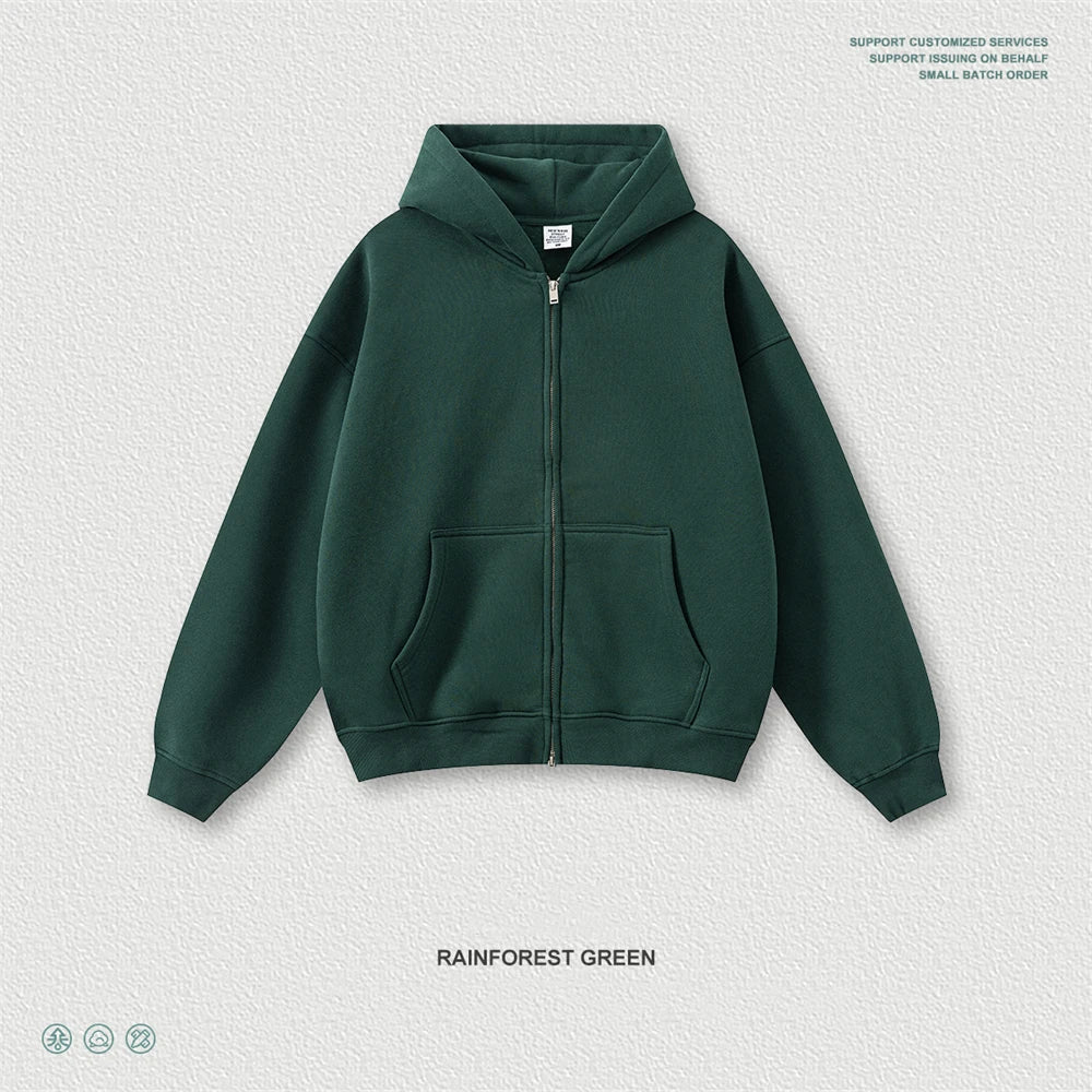 ZODF Fashion Winter 345gsm Boxy Fleece Zipper Hoodie For Men Unisex Cusual Loose Fit Warm Hooded Coat Outwears HY1178