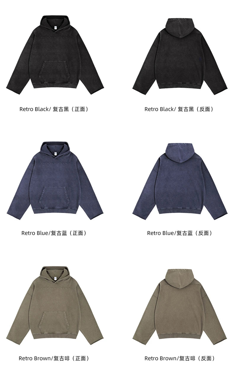 ZODF Fashion Heavy Weight 430gsm Washed Hoodie For Men Unisex Loose Edge Patchwork Distressed Hooded Pullovers Coat HY1098