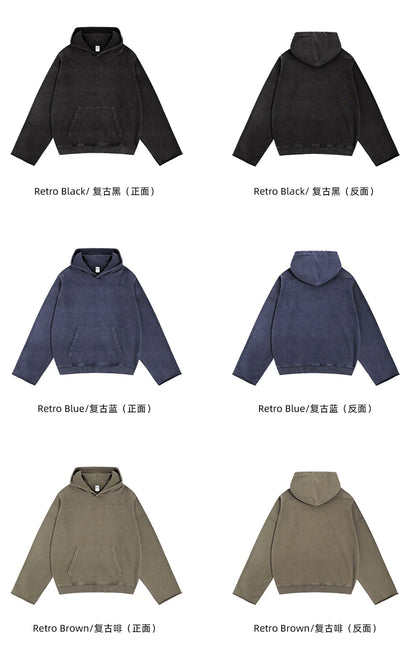 ZODF Fashion Heavy Weight 430gsm Washed Hoodie For Men Unisex Loose Edge Patchwork Distressed Hooded Pullovers Coat HY1098