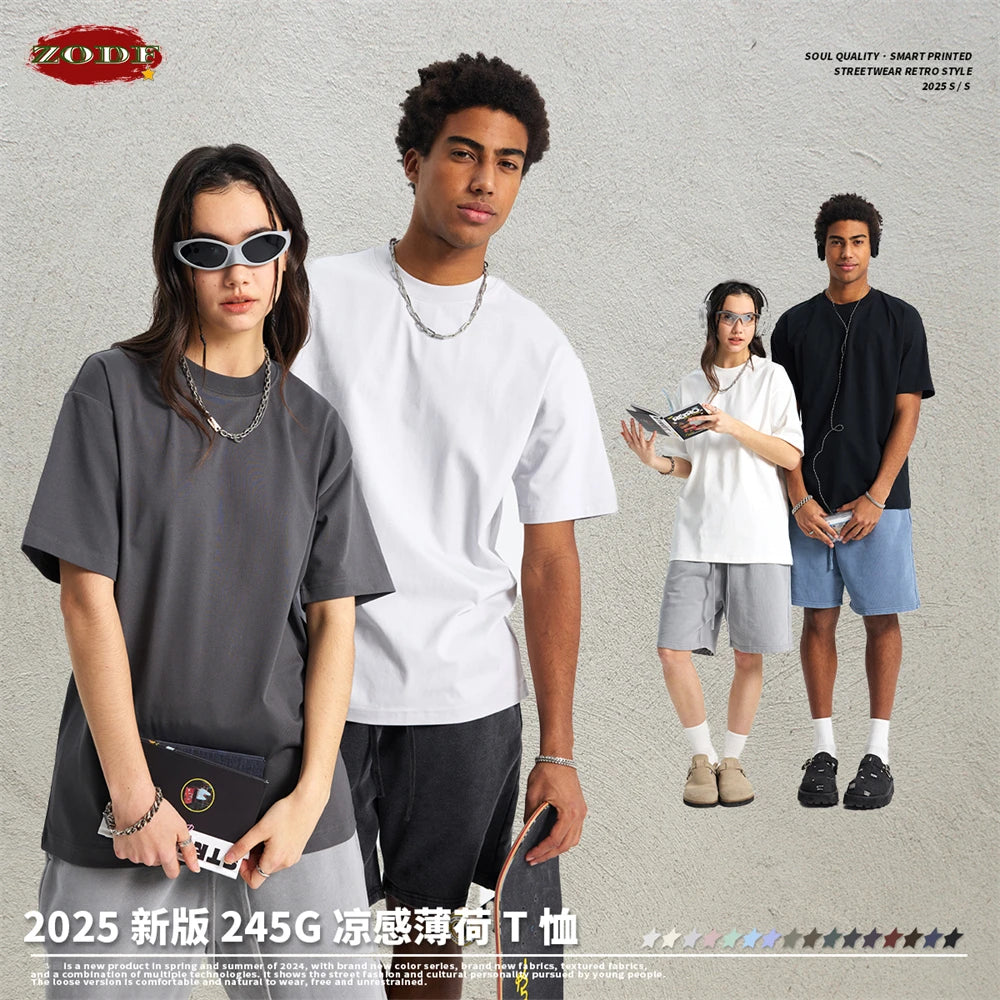 ZODF Fashion 2025 Summer Men Sorona T-Shirts Unisex Casual Cool Feeling Quick Dry O Neck 245gsm T Shirt Brand Tees HY1032