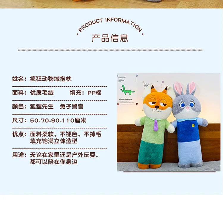 70/90/110cm Big Size Zoo Tropolis Nick Wilde Judith Laverne Hopps Disney Anime Plush Stuffed Doll Pillow Plushies Ornaments Gift