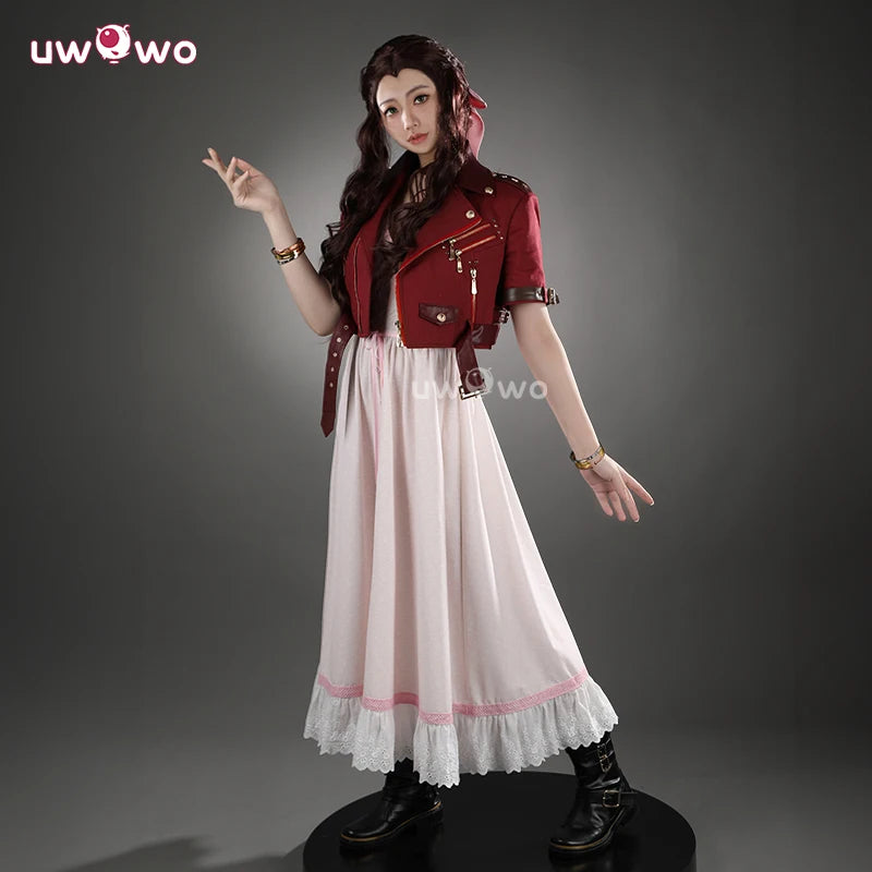 UWOWO Collab Series: FF- 7 Aerithh Cosplay Costume Pink Dress Cosplay Long Dress Halloween Costume
