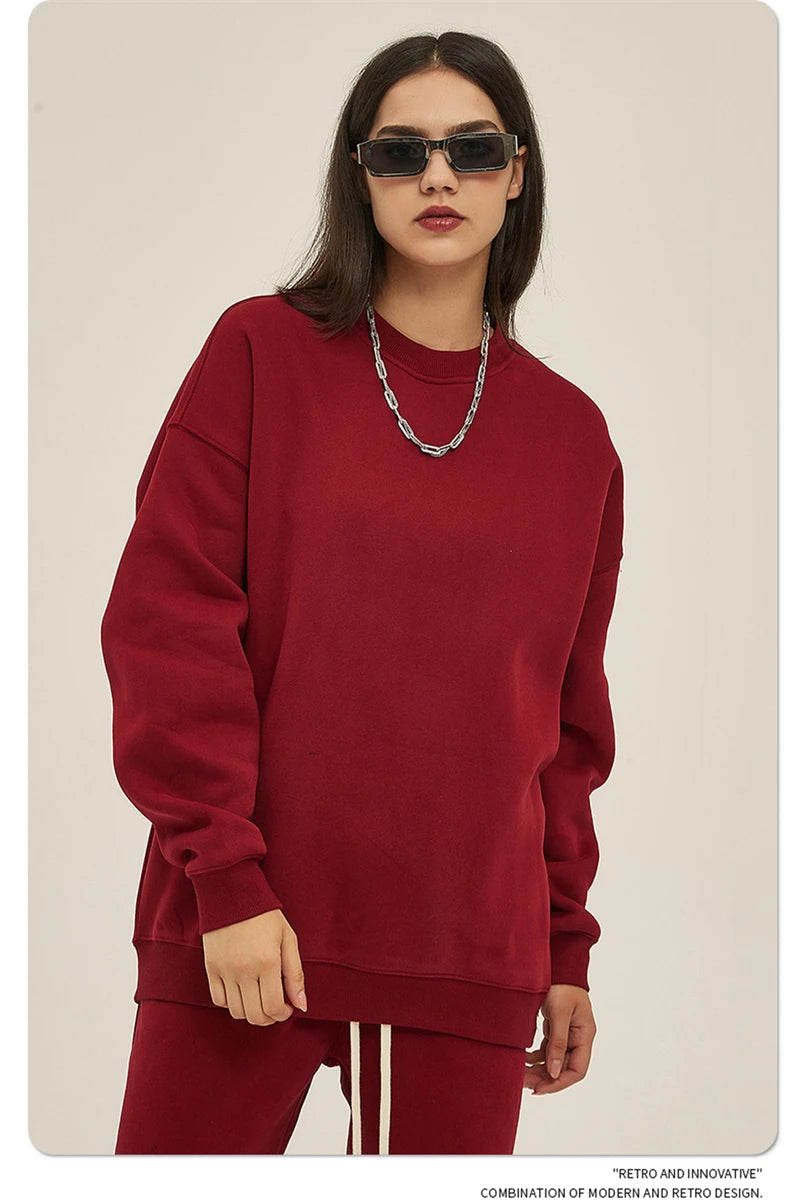 ZODF New 2025 Winter 350gsm Fleece Sweatshirts For Men Unisex Casual Loose Basic Solid O-Neck Thick Warm Pullovers HY0635