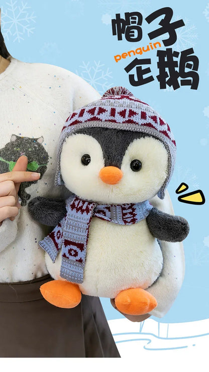 20-35cm Cute Penguin Wear Hat & Scarf Plush Toys Stuffed Animal Penguin Backpack Bags for Kids School Birthday Gift Xmas Decor