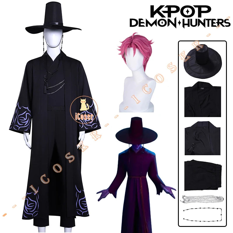 KPop Demon Hunters Saja Boys Cosplay Costume Jinu Saja Cosplay Black Robe Baby Abby Mystery Romance Outfit Halloween Women Men