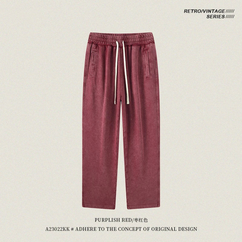 ZODF Retro Autumn Winter 420gsm Batik Washed 100% Cotton Loose Straight Pants for Men Unisex Streetwear HY0937