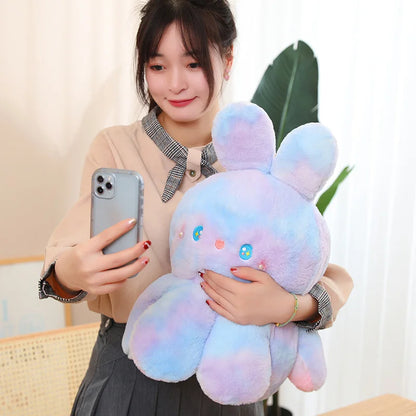 Kawaii Plush Flip Rainbow Cosplay Bunny Octopus Plush Toy Double Side Reversable Rabbit Plushie Peluche Doll  Cuddly Doll